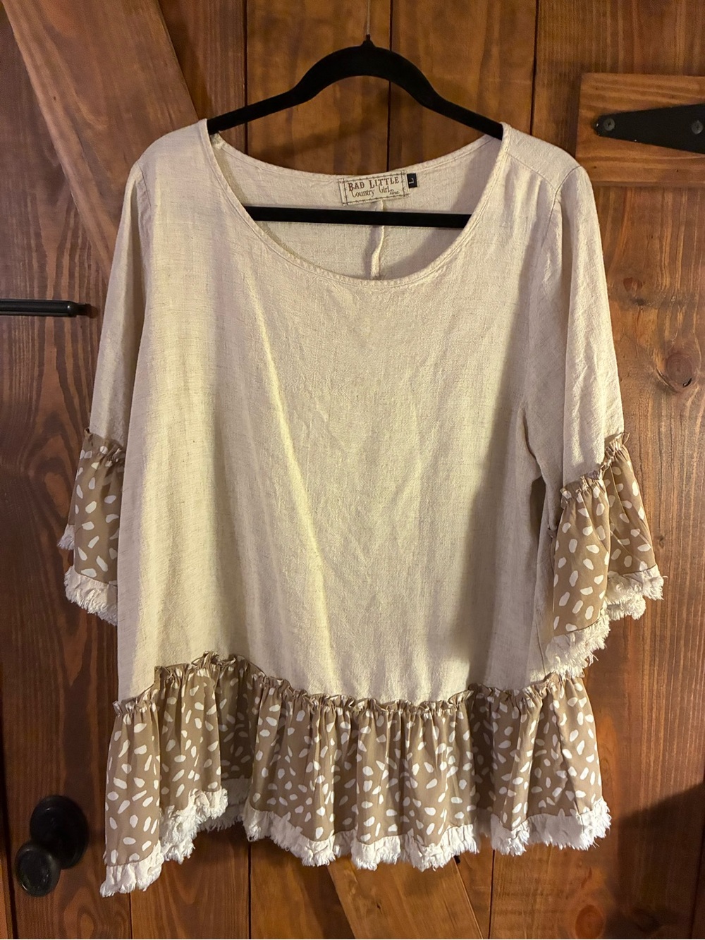 Cream Tunic with Tan Ruffle Trim